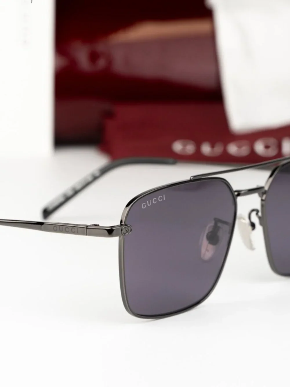 Gucci Men Sunglasses Ruthenium Violet Rectangular GG1957SA 003 NEW AUTHENTIC